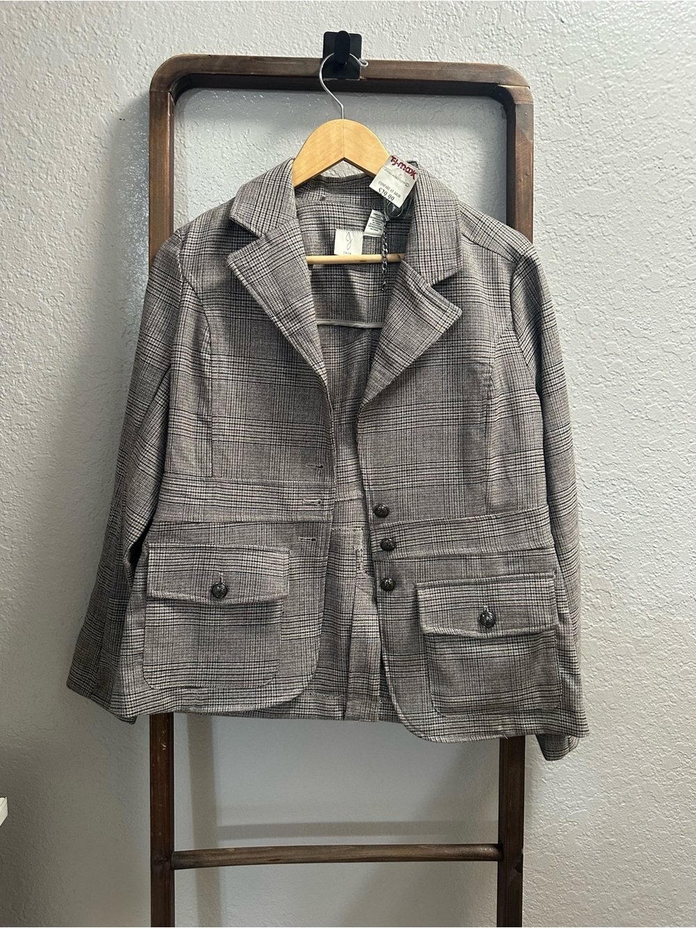 Joie Plaid Notched Collar Blazer in Brown and Gray
